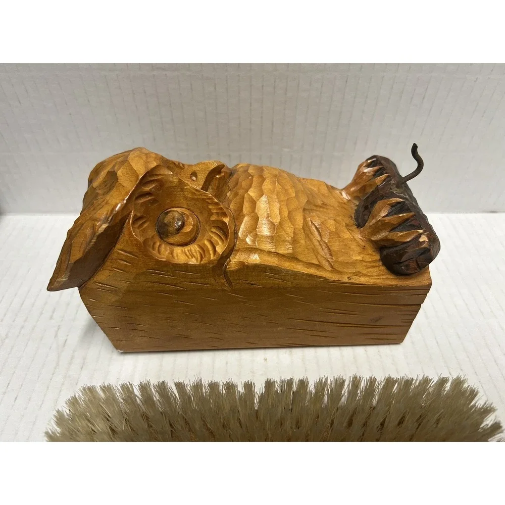 Owl‎ Hand Carved Rustic Vintage Clothes or Shoes Brush holder 6